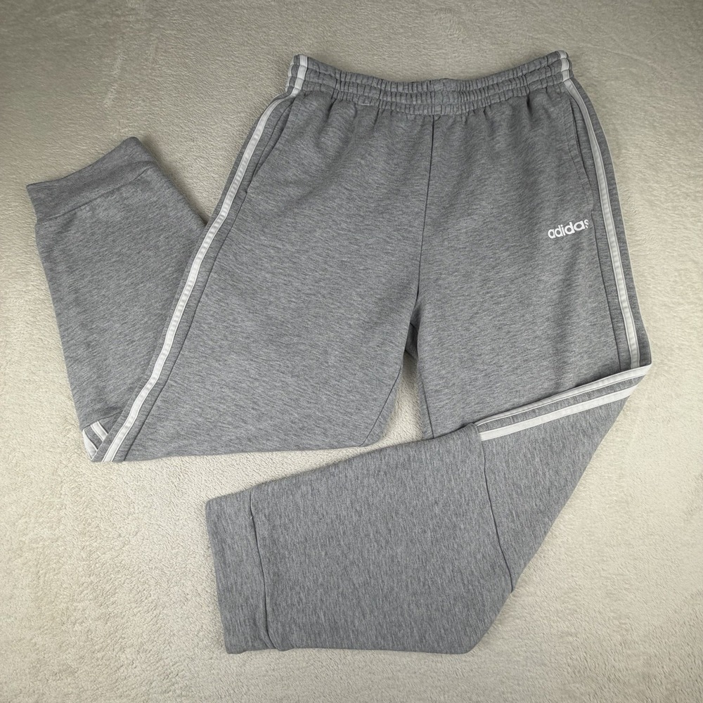 Adidas Climalite Gray/White 3 Stripe Sweatpants Tapered Joggers Men's L-EUC